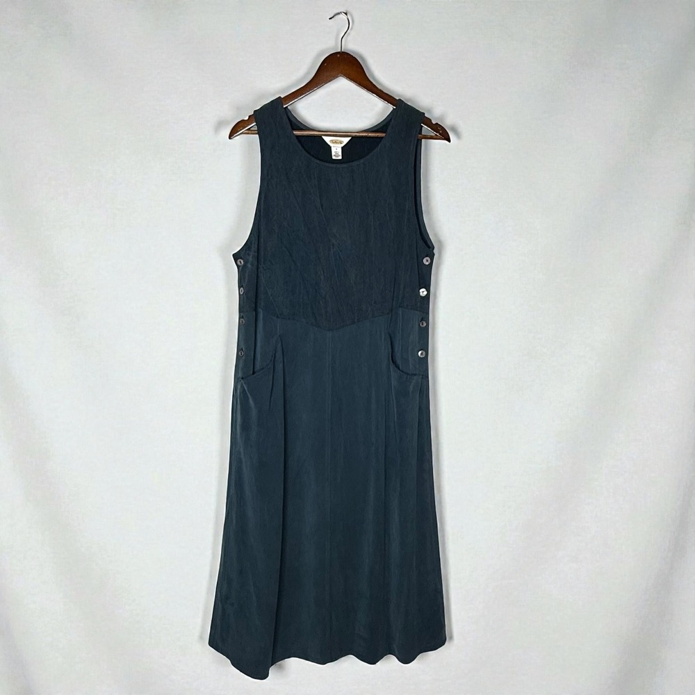 Vintage Talbots Corduroy Jumper Midi Dress 90s Boho Mixed Media Pockets sz Small